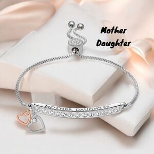 BRILLIANCE NEW IN BOX SLIDER BRACELET MOTHER DAUGHTER TWO TONED GENUINE CRYSTAL